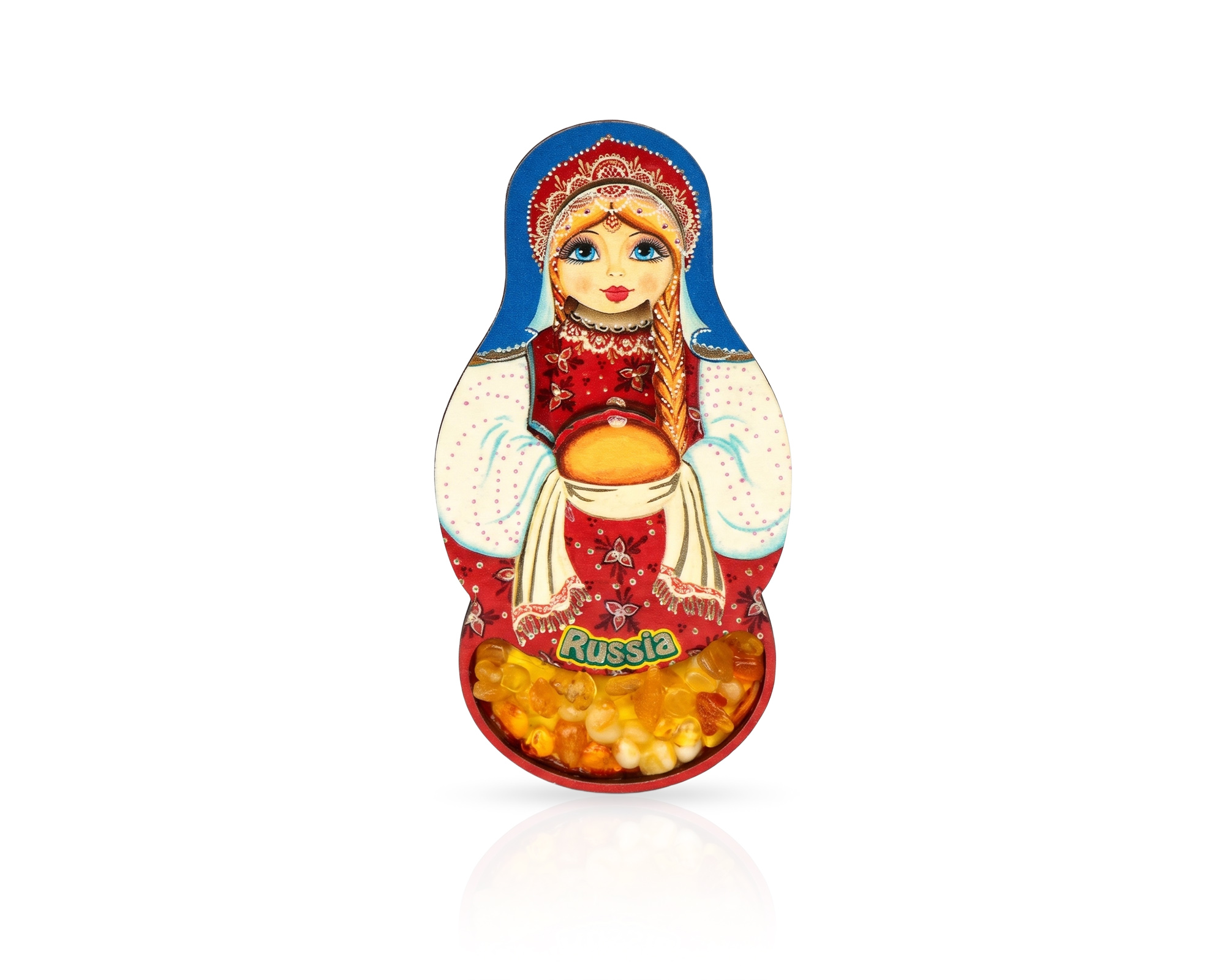 Магниты матрешка с янтарем в ассортименте